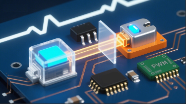 How is electrical isolation and signal transmission achieved in a circuit?