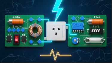 What should be considered when designing lightning protection circuits for power outlets?